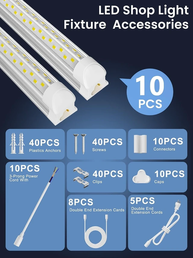 Alt view image 6 of 7 - 4FT LED Shop Light, 50W 7500LM 6000K Daylight, V-Shape Linkable Shop Lights with Plug, T8 Integrated 4 Foot Tube Light Fixture, Clear Cover High Output for Garage Workshop Warehouse Basement, 10-Pack