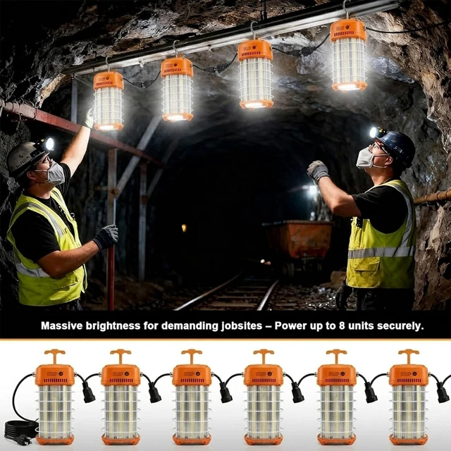Alt view image 3 of 7 - NS LED Temporary Work Light 100W, 16,500LM 5000K Construction Light, Linkable Up to 8 Lights, IP64 IK07 Portable Jobsite Lighting for Garage, Workshop, Warehouse