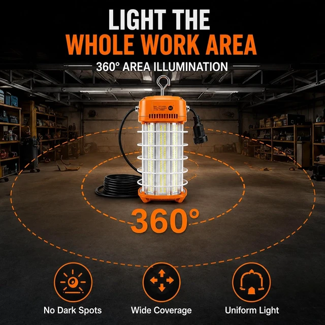 Alt view image 4 of 7 - NS LED Temporary Work Light 100W, 16,500LM 5000K Construction Light, Linkable Up to 8 Lights, IP64 IK07 Portable Jobsite Lighting for Garage, Workshop, Warehouse