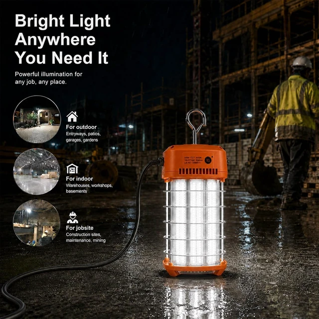 Alt view image 6 of 7 - NS LED Temporary Work Light 100W, 16,500LM 5000K Construction Light, Linkable Up to 8 Lights, IP64 IK07 Portable Jobsite Lighting for Garage, Workshop, Warehouse