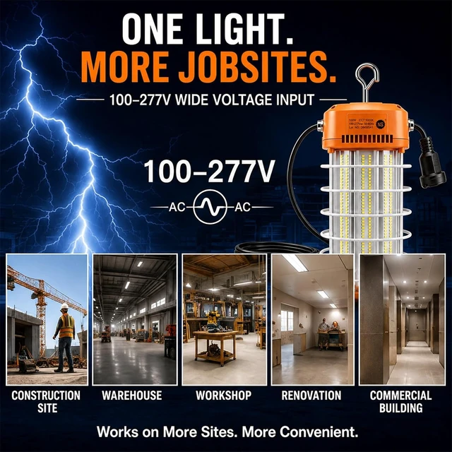 Alt view image 7 of 7 - NS LED Temporary Work Light 100W, 16,500LM 5000K Construction Light, Linkable Up to 8 Lights, IP64 IK07 Portable Jobsite Lighting for Garage, Workshop, Warehouse