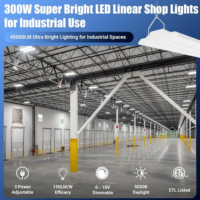 Alt view image 2 of 7 - 4-Pack 300W/240W/200W LED Linear Shop Lights, 0-10V Dimmable 5000K
