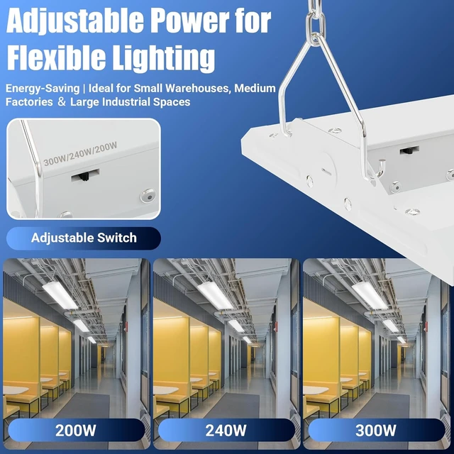 Alt view image 4 of 7 - 4-Pack 300W/240W/200W LED Linear Shop Lights, 0-10V Dimmable 5000K