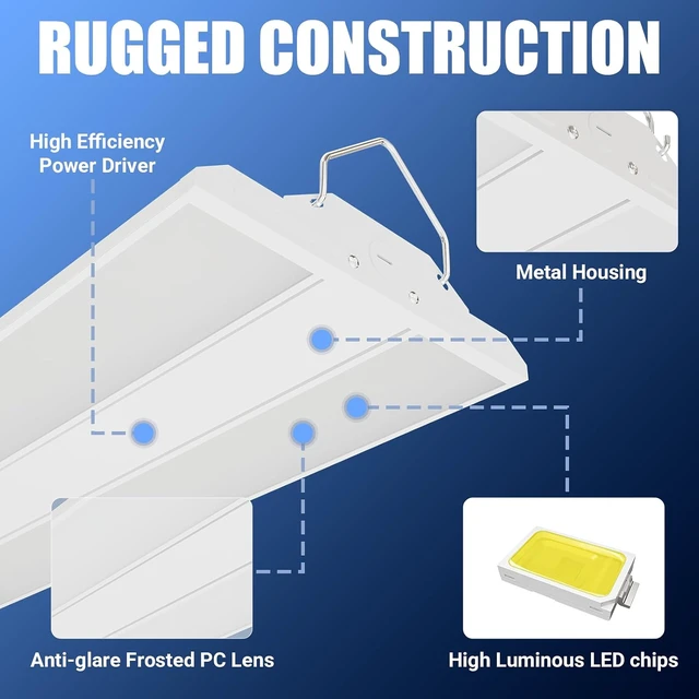 Alt view image 5 of 7 - 4-Pack 300W/240W/200W LED Linear Shop Lights, 0-10V Dimmable 5000K