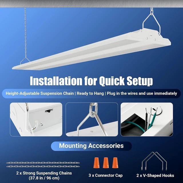 Alt view image 6 of 7 - 4-Pack 300W/240W/200W LED Linear Shop Lights, 0-10V Dimmable 5000K