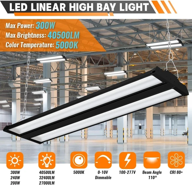 Alt view image 2 of 7 - Allsmartlife LED Linear High Bay Shop Light 2-Pack, 5000K Daylight 300W 40500LM 0-10V Dimmable Adjustable Tilt Hanging LED Shop Lighting Fixtures for Garage Warehouse Workshop, ETL