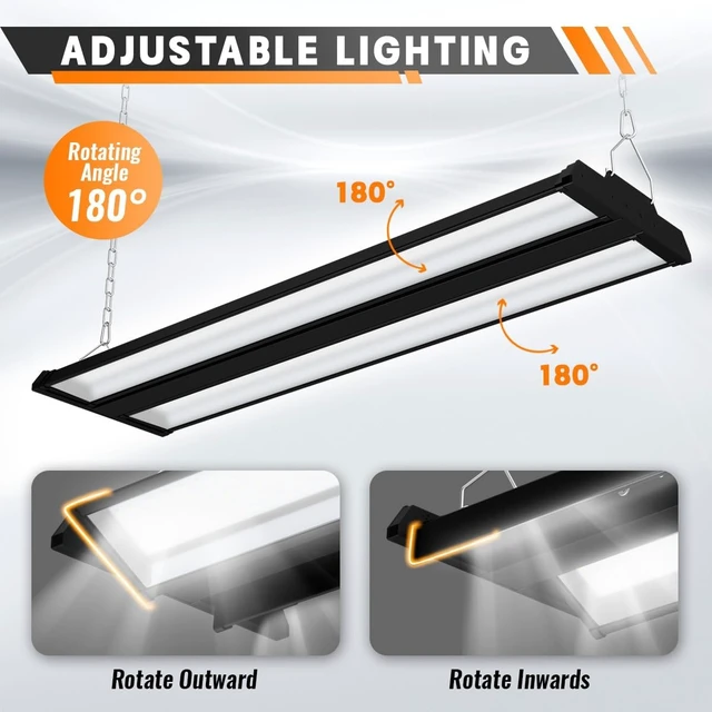 Alt view image 3 of 7 - Allsmartlife LED Linear High Bay Shop Light 2-Pack, 5000K Daylight 300W 40500LM 0-10V Dimmable Adjustable Tilt Hanging LED Shop Lighting Fixtures for Garage Warehouse Workshop, ETL