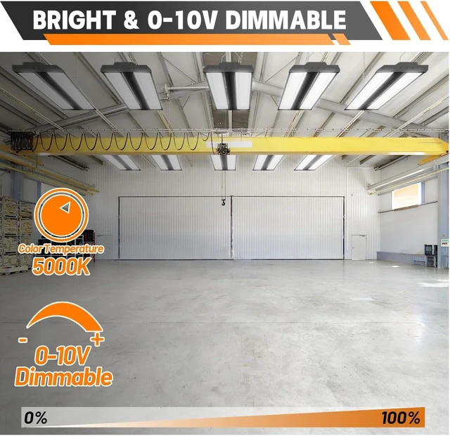 Alt view image 5 of 7 - Allsmartlife LED Linear High Bay Shop Light 2-Pack, 5000K Daylight 300W 40500LM 0-10V Dimmable Adjustable Tilt Hanging LED Shop Lighting Fixtures for Garage Warehouse Workshop, ETL