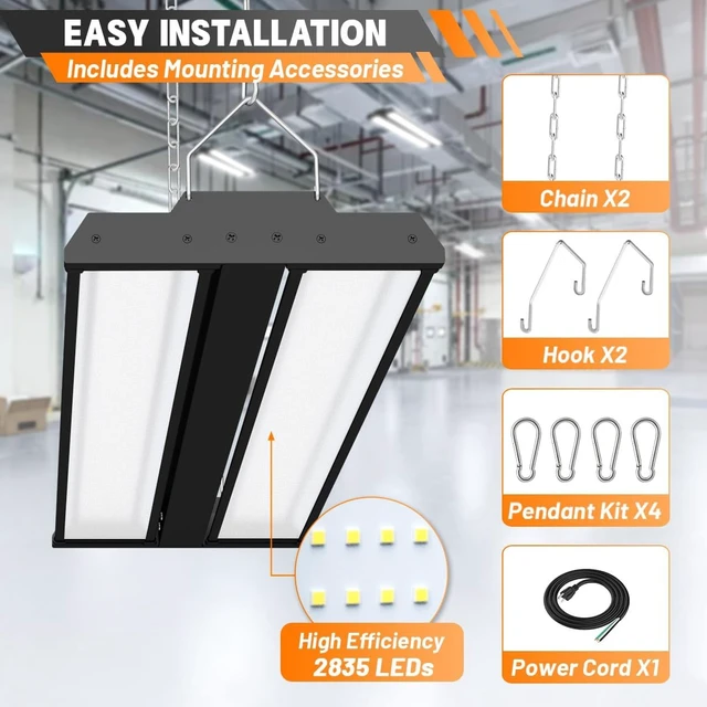 Alt view image 6 of 7 - Allsmartlife LED Linear High Bay Shop Light 2-Pack, 5000K Daylight 300W 40500LM 0-10V Dimmable Adjustable Tilt Hanging LED Shop Lighting Fixtures for Garage Warehouse Workshop, ETL