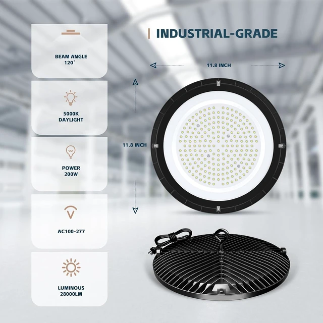 Alt view image 2 of 6 - lvsdak UFO LED High Bay Lights 200W 5000K High Bay LED Shop Lights 8Pack