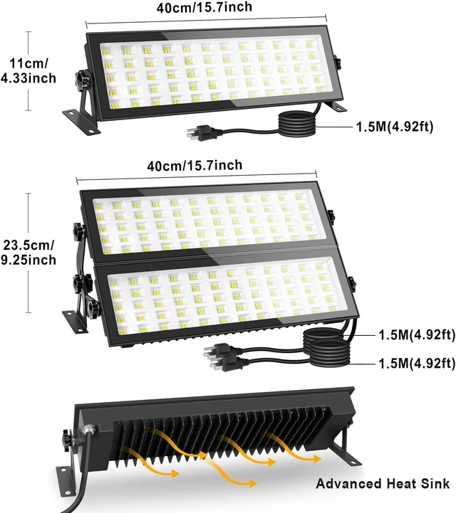 Alt view image 3 of 7 - 2 Pack LED Shop Light for Garage, 120W 10000lm 5000K Daylight LED High Bay Light, IP66 Waterproof Outdoor Flood Light with US Plug 5FT Cable for Workshop Yard Garage Factory Area Lighting Fixture