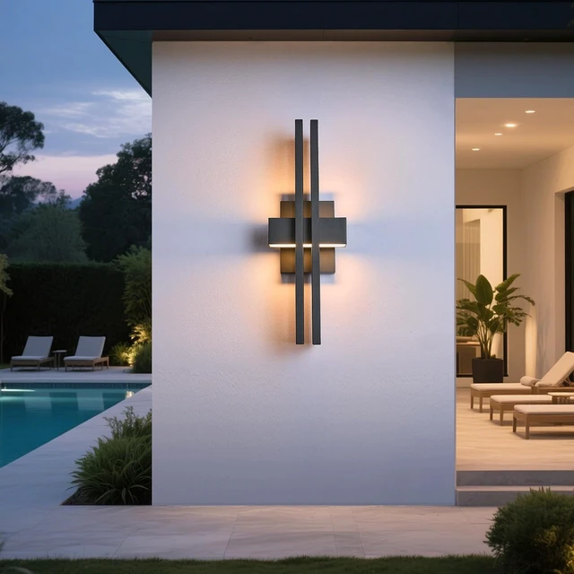 Alt view image 2 of 7 - 23Inch Large Modern Minimalist Outdoor Wall Light, IP65 Waterproof, 3000K Warm White, 2x15W Integrated LED, Textured Black Finish for Garden, Garage, Patio & Indoor Use