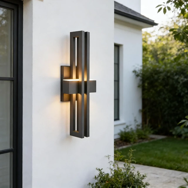 Alt view image 3 of 7 - 23Inch Large Modern Minimalist Outdoor Wall Light, IP65 Waterproof, 3000K Warm White, 2x15W Integrated LED, Textured Black Finish for Garden, Garage, Patio & Indoor Use