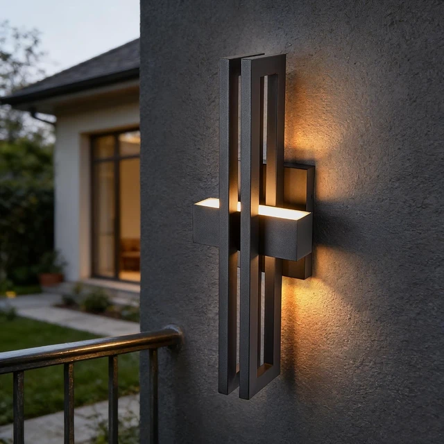 Alt view image 6 of 7 - 23Inch Large Modern Minimalist Outdoor Wall Light, IP65 Waterproof, 3000K Warm White, 2x15W Integrated LED, Textured Black Finish for Garden, Garage, Patio & Indoor Use