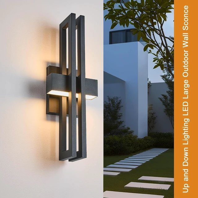 Alt view image 4 of 7 - 23Inch Large Modern Minimalist Outdoor Wall Light, IP65 Waterproof, 3000K Warm White, 2x15W Integrated LED, Textured Black Finish for Garden, Garage, Patio & Indoor Use
