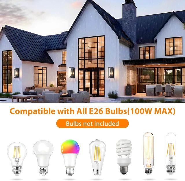 Alt view image 2 of 7 - 14" Black Outdoor Light Fixture, E26 Outdoor Wall Lantern 2-Pack