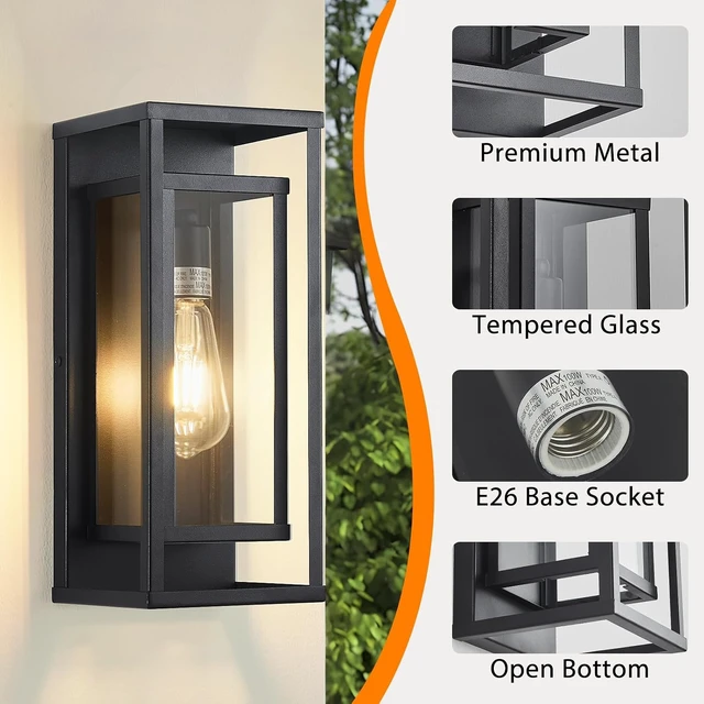 Alt view image 3 of 7 - 14" Black Outdoor Light Fixture, E26 Outdoor Wall Lantern 2-Pack