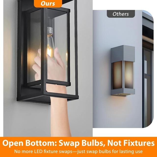Alt view image 4 of 7 - 14" Black Outdoor Light Fixture, E26 Outdoor Wall Lantern 2-Pack