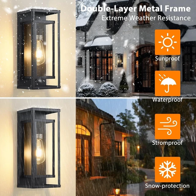 Alt view image 5 of 7 - 14" Black Outdoor Light Fixture, E26 Outdoor Wall Lantern 2-Pack