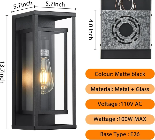 Alt view image 6 of 7 - 14" Black Outdoor Light Fixture, E26 Outdoor Wall Lantern 2-Pack