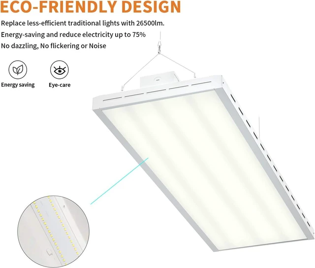 Alt view image 3 of 7 - FAITHSAIL 4FT Linear LED High Bay Shop Light, 220W, 26500LM, 5000K, Industrial LED Warehouse Lighting, 4 Foot Indoor Aisle Area Workshop Garage Highbay LED Lights, 4 Lamp Fluorescent Equivalent