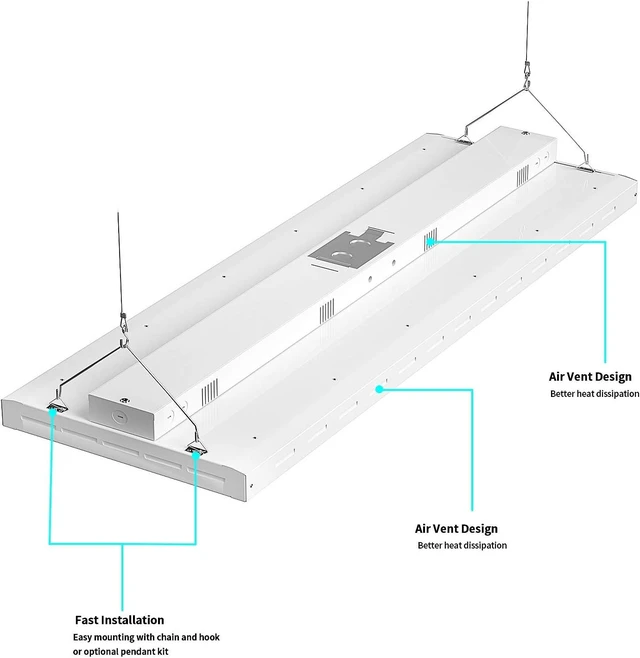 Alt view image 4 of 7 - FAITHSAIL 4FT Linear LED High Bay Shop Light, 220W, 26500LM, 5000K, Industrial LED Warehouse Lighting, 4 Foot Indoor Aisle Area Workshop Garage Highbay LED Lights, 4 Lamp Fluorescent Equivalent