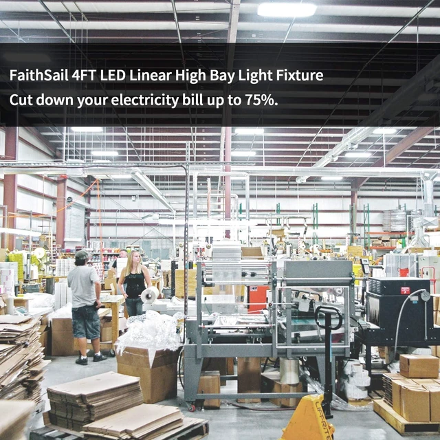 Alt view image 7 of 7 - FAITHSAIL 4FT Linear LED High Bay Shop Light, 220W, 26500LM, 5000K, Industrial LED Warehouse Lighting, 4 Foot Indoor Aisle Area Workshop Garage Highbay LED Lights, 4 Lamp Fluorescent Equivalent