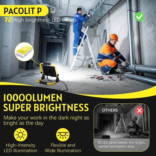 Alt view image 2 of 7 - 10000LM Portable LED Work Light, IP66 Waterproof for Garage