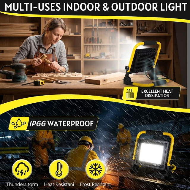 Alt view image 3 of 7 - 10000LM Portable LED Work Light, IP66 Waterproof for Garage