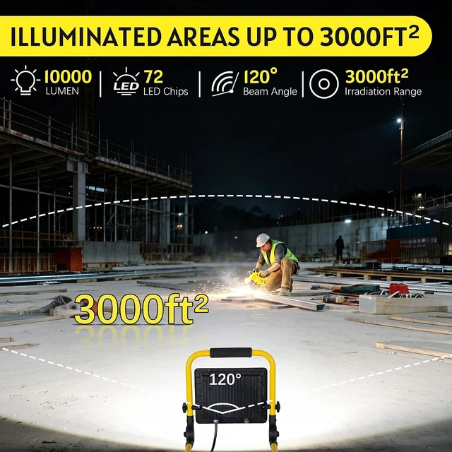 Alt view image 5 of 7 - 10000LM Portable LED Work Light, IP66 Waterproof for Garage
