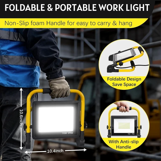 Alt view image 6 of 7 - 10000LM Portable LED Work Light, IP66 Waterproof for Garage