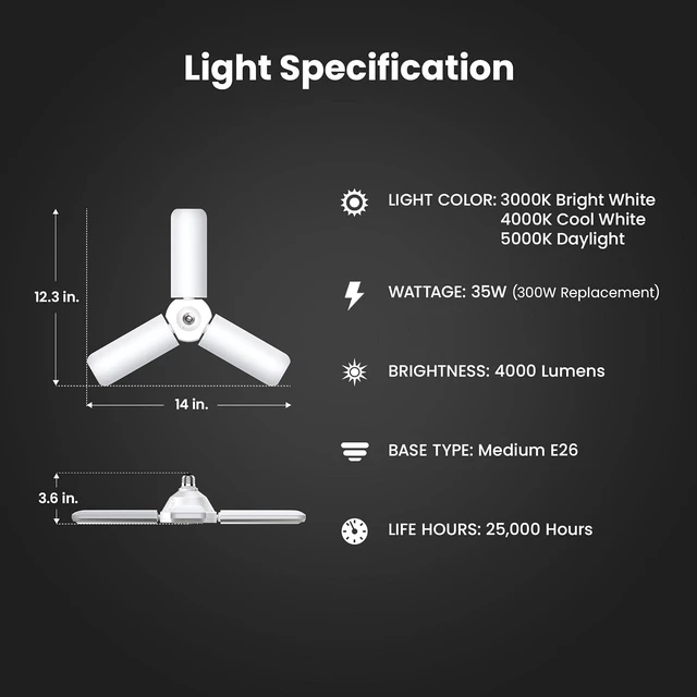 Alt view image 2 of 7 - Feit Electric LED Garage Light, Multiple Adjustable Panels, E26 Base, Ideal for Garage, Workshop, Shed, 25,000-Hour Lifetime