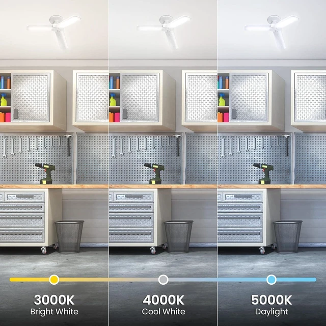 Alt view image 4 of 7 - Feit Electric LED Garage Light, Multiple Adjustable Panels, E26 Base, Ideal for Garage, Workshop, Shed, 25,000-Hour Lifetime