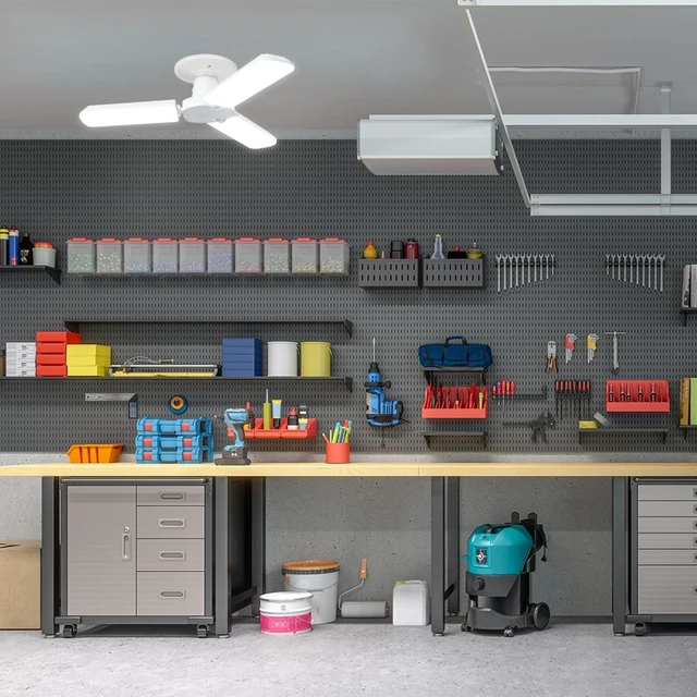 Alt view image 4 of 7 - Feit Electric LED Garage Light, Multiple Adjustable Panels, E26 Base, Ideal for Garage, Workshop, Shed, 25,000-Hour Lifetime