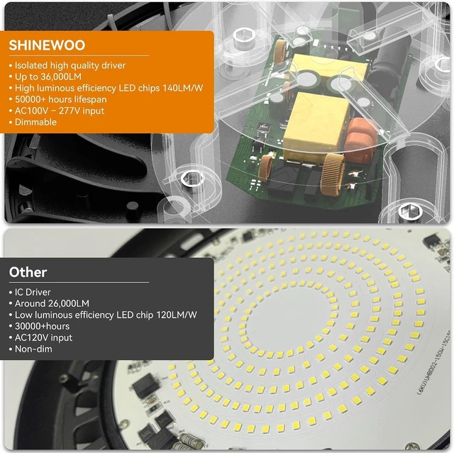 Alt view image 4 of 7 - UFO LED High Bay Light 240W 36,000lm 5000K Daylight, High Bay LED Shop Light 0-10V Dimmable with US Plug 5 Cable, Commercial LED Warehouse Lights, Factory Area Lighting Fixture, 2PCS