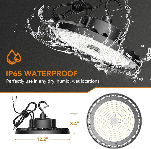 Alt view image 5 of 7 - UFO LED High Bay Light 240W 36,000lm 5000K Daylight, High Bay LED Shop Light 0-10V Dimmable with US Plug 5 Cable, Commercial LED Warehouse Lights, Factory Area Lighting Fixture, 2PCS