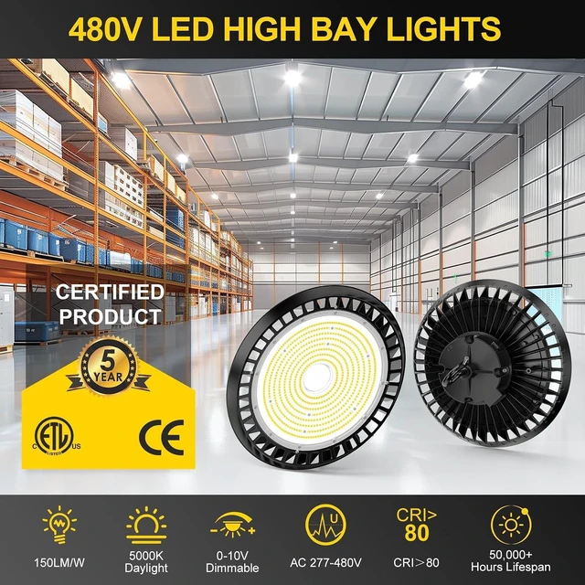 Alt view image 2 of 7 - BBESTLED 480V UFO LED High Bay Light 240W 200W 150W Adjustable, ETL Listed 5000K 36000Lm High Bay Led Shop Lights, Dimmable Waterproof Commercial Light Fixture for Factory Shop Garage AC 277-480V