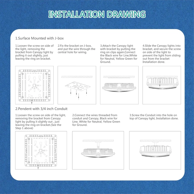 Alt view image 6 of 6 - 45W Square LED Canopy Light 5400LM 5000K Outdoor Ceiling Light