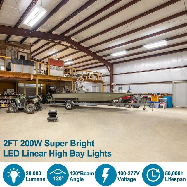 Alt view image 3 of 7 - High Bay LED Shop Lights 200W/150W/100W Adjustable 28000LM 4 Pack