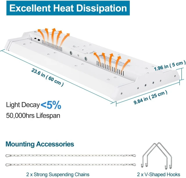 Alt view image 7 of 7 - High Bay LED Shop Lights 200W/150W/100W Adjustable 28000LM 4 Pack