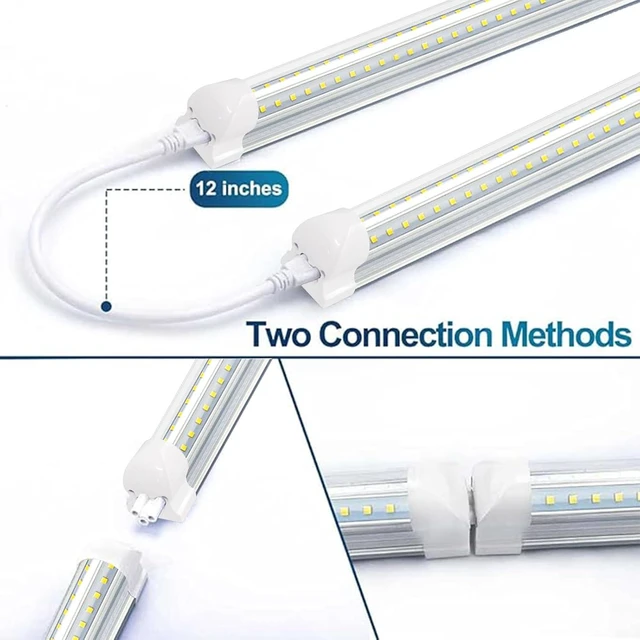 Alt view image 4 of 7 - SZSKYING LED Shop Lights,72W 7200LM 6500K,8FT Integrated Fixture,V Shape,T8 Light Tube,Daylight White,Clear Cover,High Output, LED Shop Lights for Garage Warehouse Workshop Basement (Pack of 25)