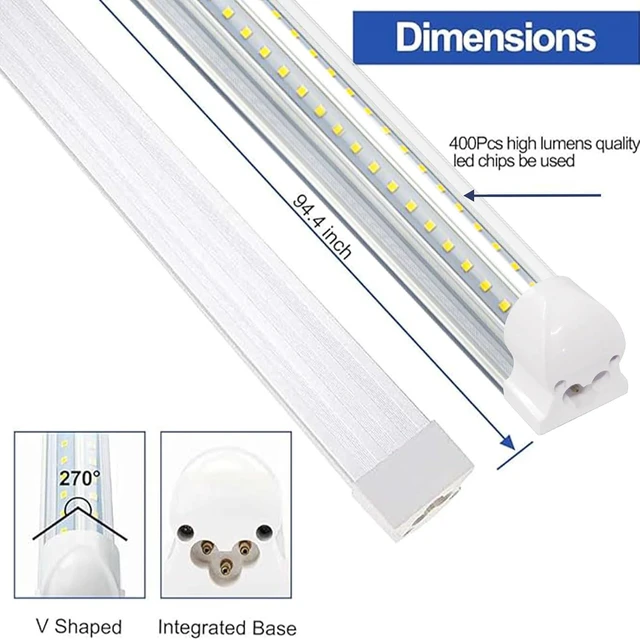 Alt view image 3 of 7 - SZSKYING LED Shop Lights,72W 7200LM 6500K,8FT Integrated Fixture,V Shape,T8 Light Tube,Daylight White,Clear Cover,High Output, LED Shop Lights for Garage Warehouse Workshop Basement (Pack of 25)
