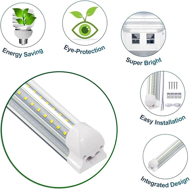 Alt view image 2 of 7 - SZSKYING LED Shop Lights,72W 7200LM 6500K,8FT Integrated Fixture,V Shape,T8 Light Tube,Daylight White,Clear Cover,High Output, LED Shop Lights for Garage Warehouse Workshop Basement (Pack of 25)