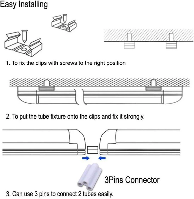 Alt view image 6 of 7 - SZSKYING LED Shop Lights,72W 7200LM 6500K,8FT Integrated Fixture,V Shape,T8 Light Tube,Daylight White,Clear Cover,High Output, LED Shop Lights for Garage Warehouse Workshop Basement (Pack of 25)