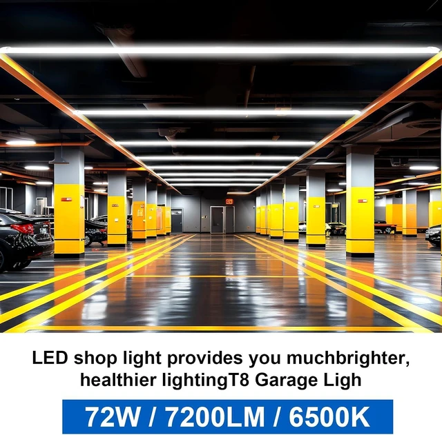 Alt view image 5 of 7 - SZSKYING LED Shop Lights,72W 7200LM 6500K,8FT Integrated Fixture,V Shape,T8 Light Tube,Daylight White,Clear Cover,High Output, LED Shop Lights for Garage Warehouse Workshop Basement (Pack of 25)