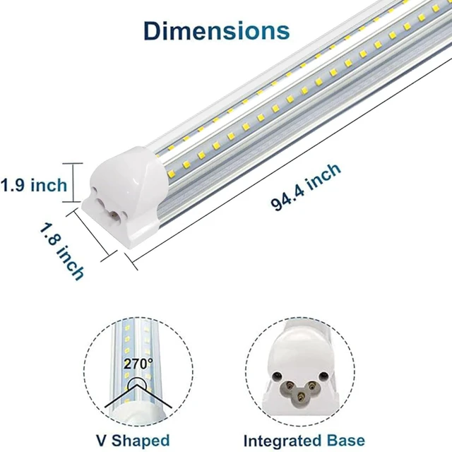 Alt view image 7 of 7 - SZSKYING LED Shop Lights,72W 7200LM 6500K,8FT Integrated Fixture,V Shape,T8 Light Tube,Daylight White,Clear Cover,High Output, LED Shop Lights for Garage Warehouse Workshop Basement (Pack of 25)