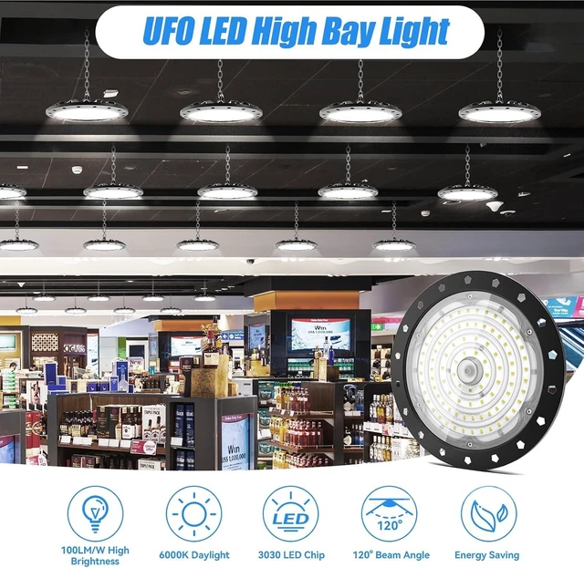 Alt view image 2 of 7 - loyal LED High Bay Shop Lights: UFO Dimmable Commercial Lighting 6000K - for Warehouse Garage Workshop Gym with US Plug Cable