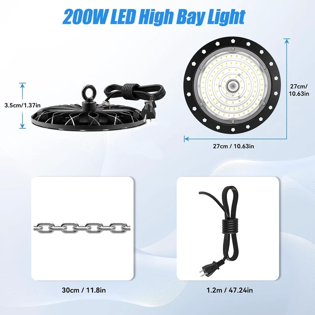 Alt view image 4 of 7 - loyal LED High Bay Shop Lights: UFO Dimmable Commercial Lighting 6000K - for Warehouse Garage Workshop Gym with US Plug Cable