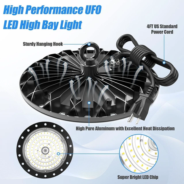 Alt view image 3 of 7 - loyal LED High Bay Shop Lights: UFO Dimmable Commercial Lighting 6000K - for Warehouse Garage Workshop Gym with US Plug Cable