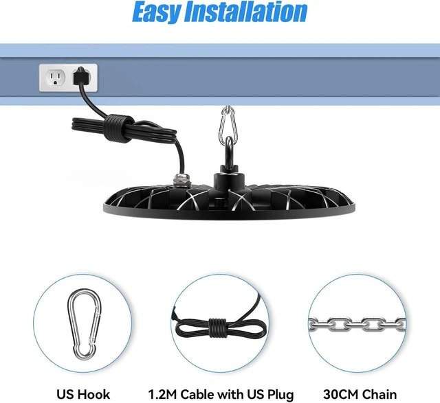 Alt view image 6 of 7 - loyal LED High Bay Shop Lights: UFO Dimmable Commercial Lighting 6000K - for Warehouse Garage Workshop Gym with US Plug Cable